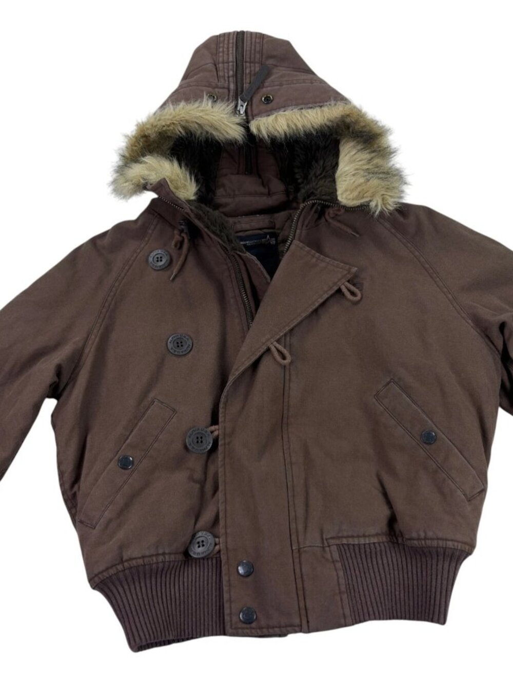 Vintage NOS Alpha Industries Canvas Bomber Hooded Flight Jacket Size M Brown